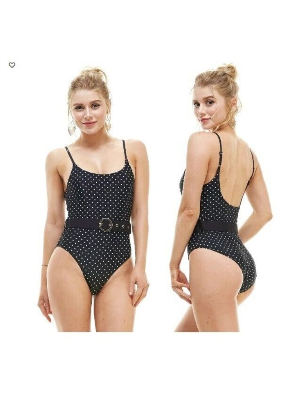 ⭐One Piece Swimsuit Womens Size XL Dot Retro Black Nicole Seamless Belted New⭐